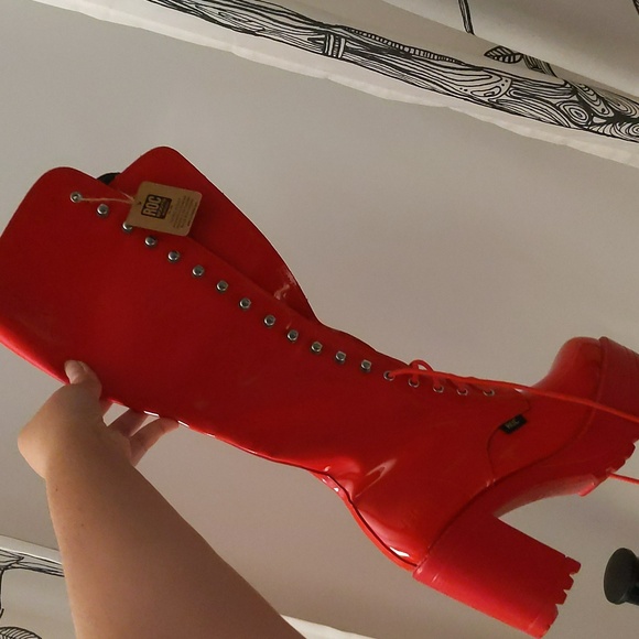 Red Patent Leather Lace Up Boot (surprisingly very comfortable!!) - Picture 3 of 4